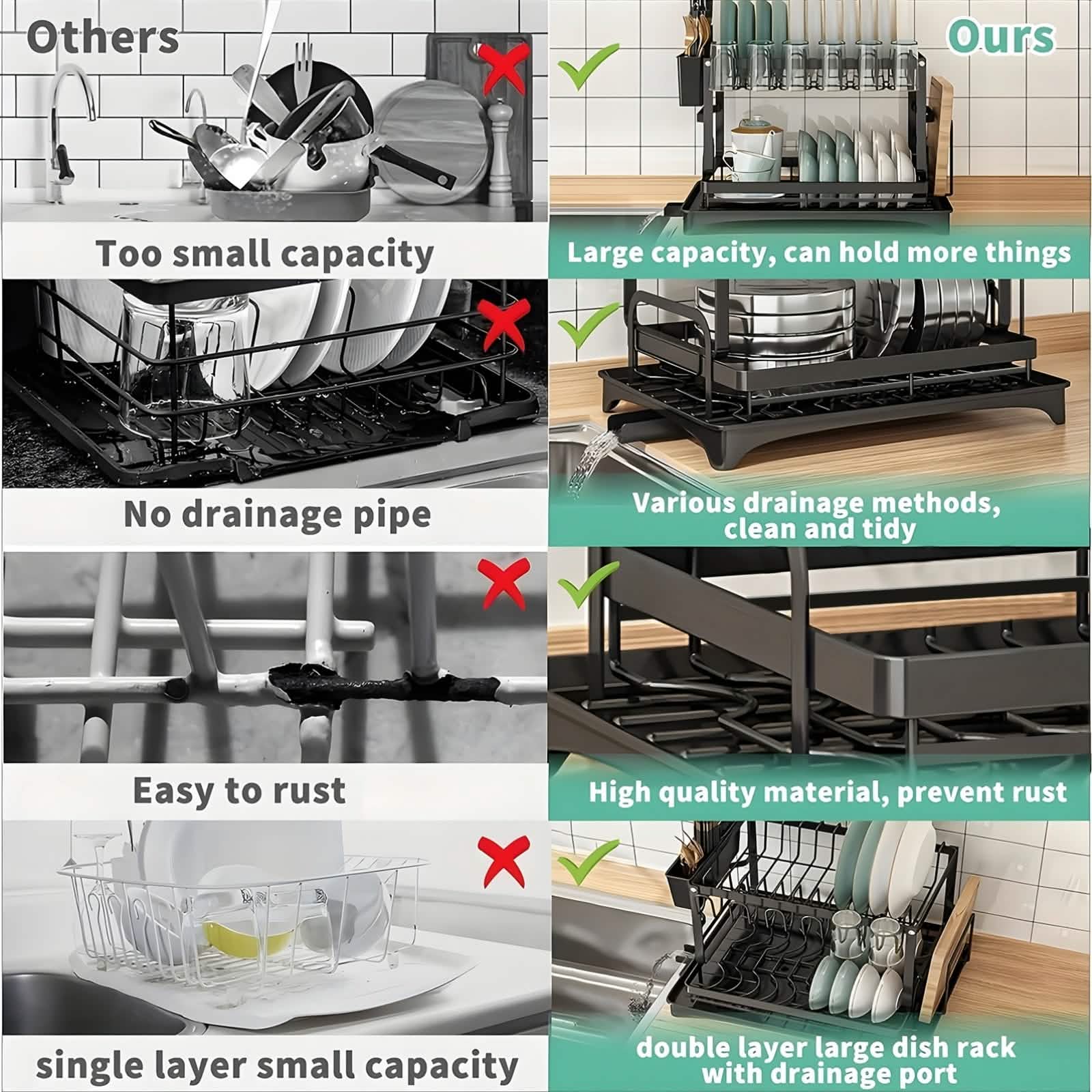 Black Metal Dish Rack – 2-Layer / 3-Layer