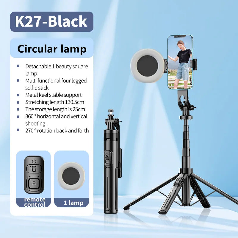 Roreta 1.3m Selfie Stick Tripod Stand for iPhone Samsung Huawei Cellphone Extendable Phone Tripod with Wireless Remote