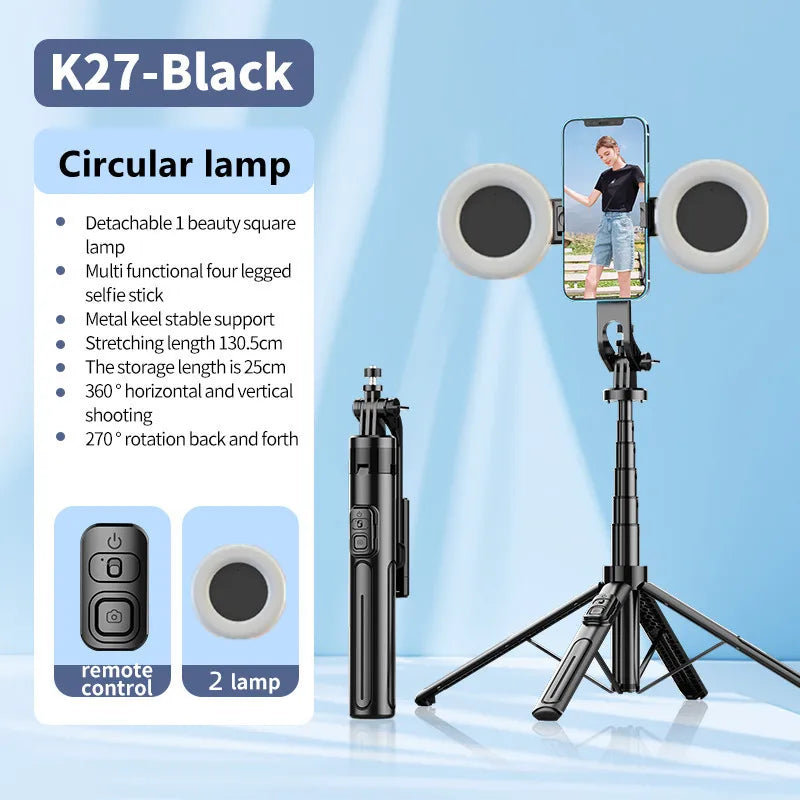 Roreta 1.3m Selfie Stick Tripod Stand for iPhone Samsung Huawei Cellphone Extendable Phone Tripod with Wireless Remote